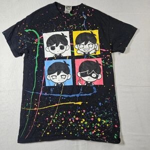 Omocat Omori Emotions Paint Splatter Black Graphic T-Shirt Mens Small How Are U
